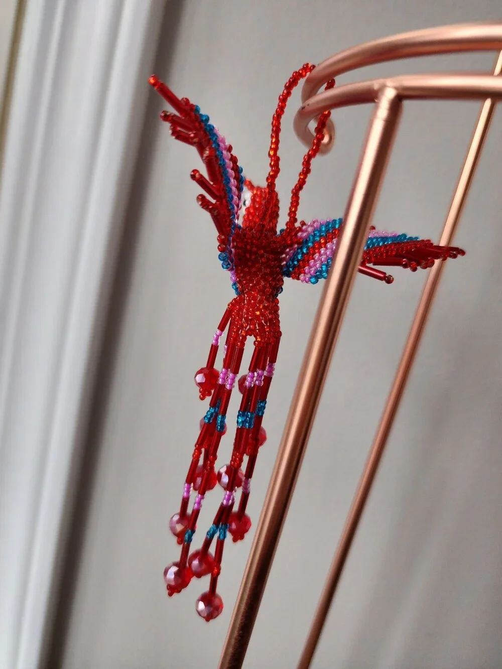 Huichol Beaded Hummingbird Key Chain Mexican Folk Art Bird 6” Sun Catcher A30